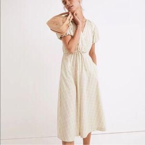 Madewell 100% Cotton Sage Green Plaid Cottage Core Puff Sleeve A-Line Dress XS